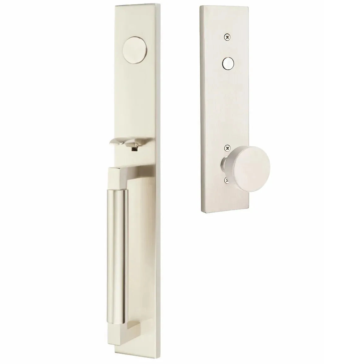 Emtek Hercules Smooth Full Length Tubular Entry Set with Round Knob in Satin Nickel finish