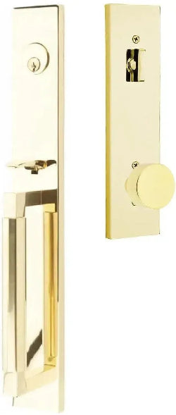 Emtek Hercules Smooth Full Length Tubular Entry Set with Round Knob in Unlacquered Brass finish