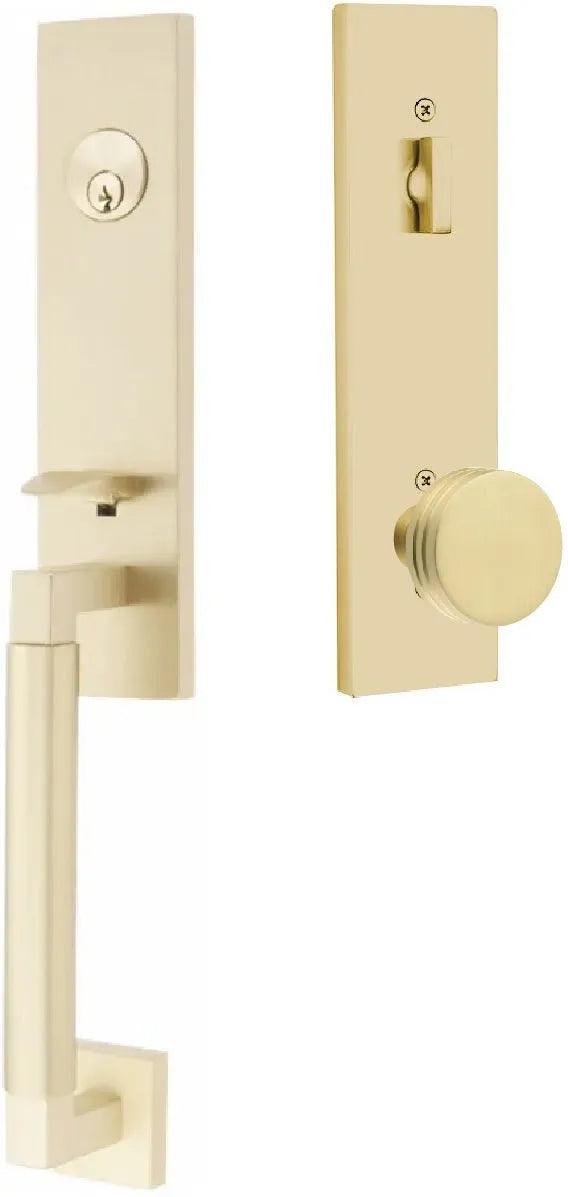 Emtek Hercules Smooth Monolithic Tubular Entry Set with Bern Knob in Satin Brass finish
