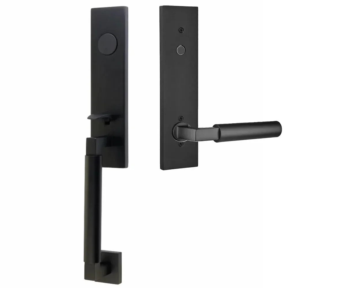 Emtek Hercules Smooth Monolithic Tubular Entry Set with Hercules Lever Flat Black