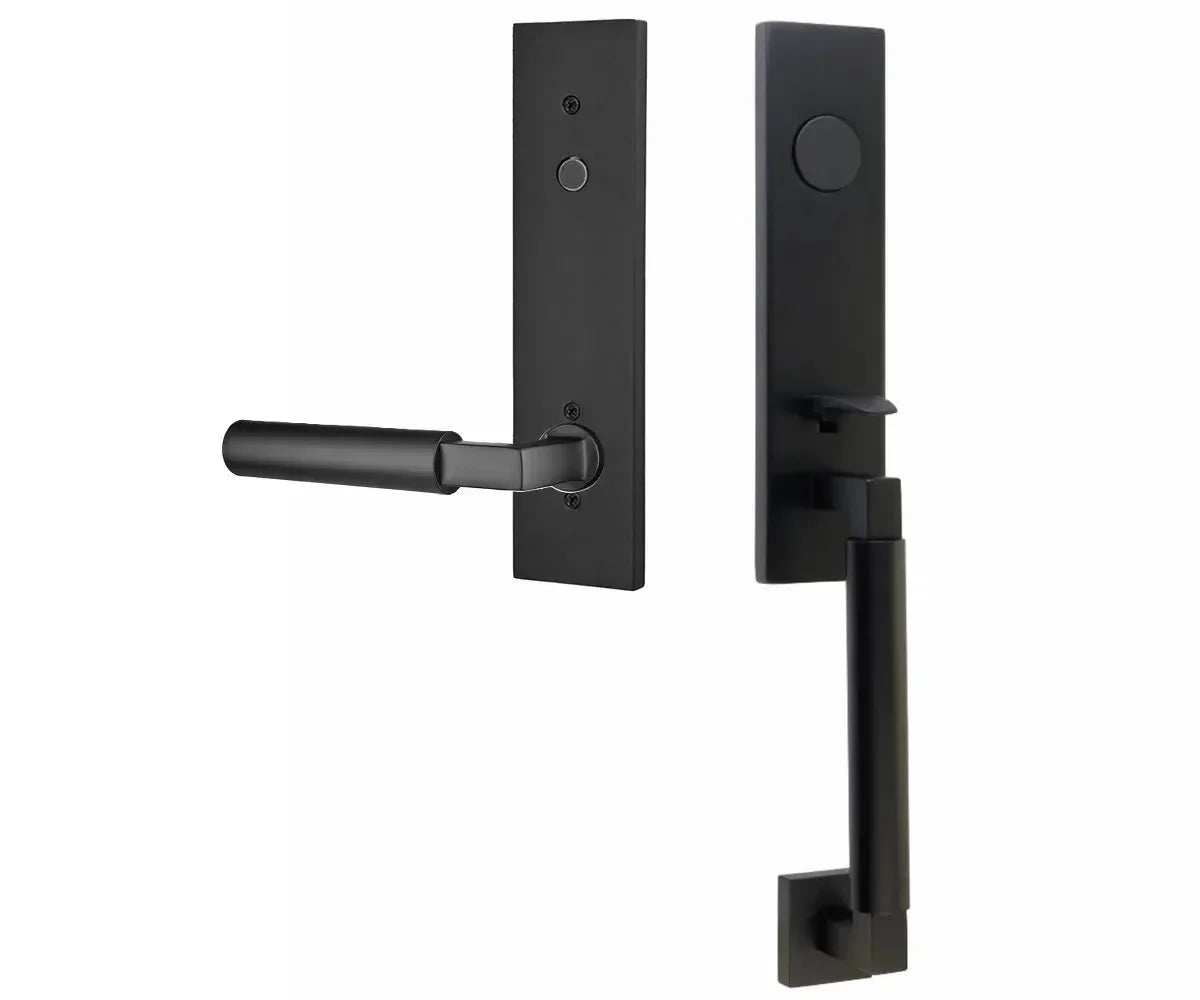 Emtek Hercules Smooth Monolithic Tubular Entry Set with Hercules Lever Flat Black