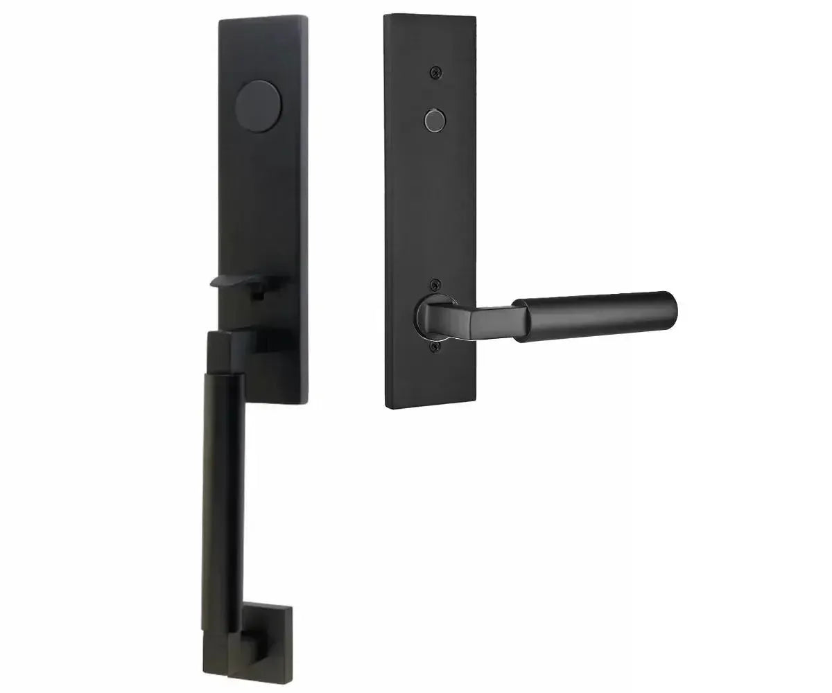 Emtek Hercules Smooth Monolithic Tubular Entry Set with Hercules Lever in Flat Black finish
