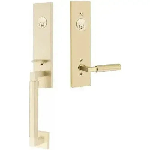 Emtek Hercules Smooth Monolithic Tubular Entry Set with Hercules Lever in Satin Brass finish