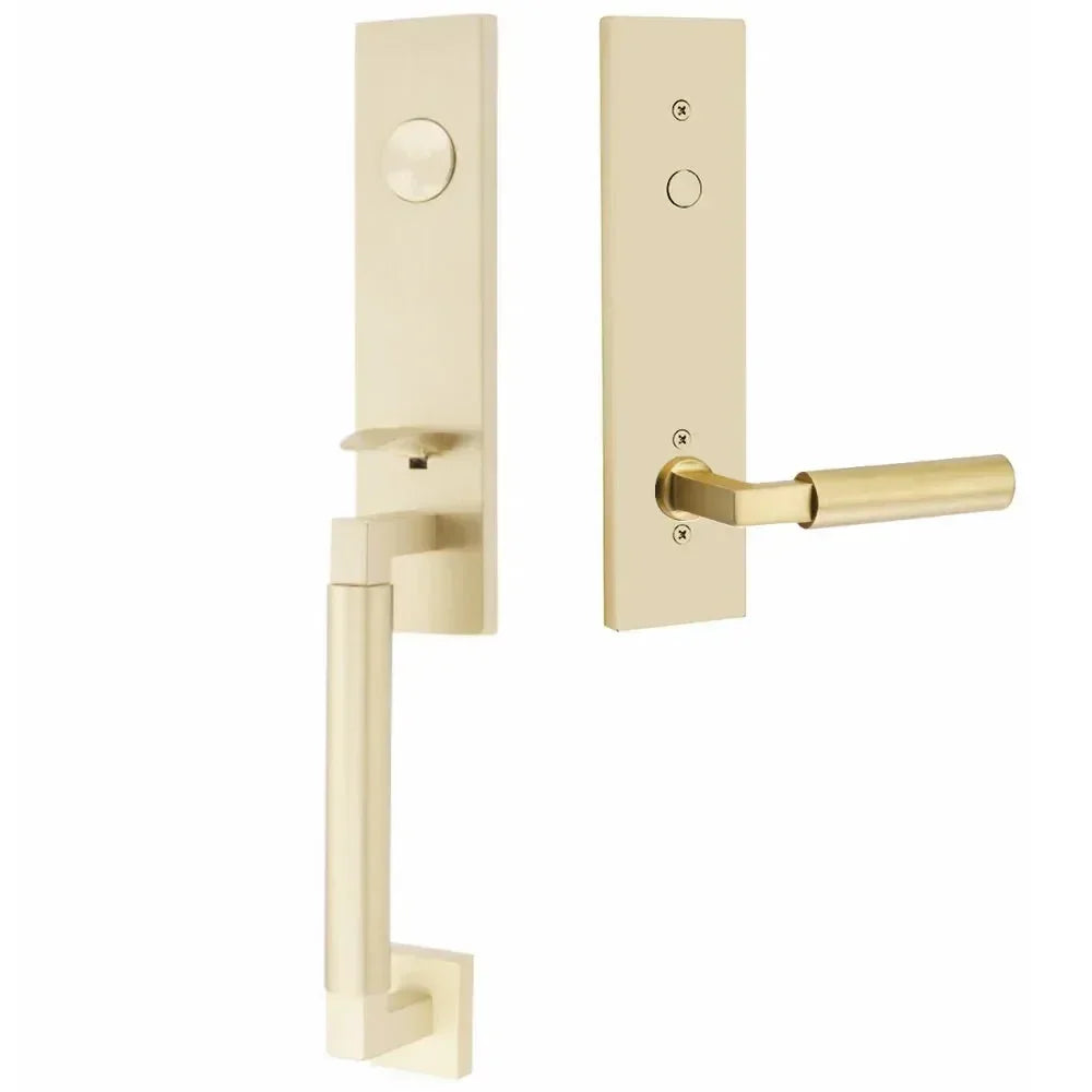 Emtek Hercules Smooth Monolithic Tubular Entry Set with Hercules Lever Satin Brass