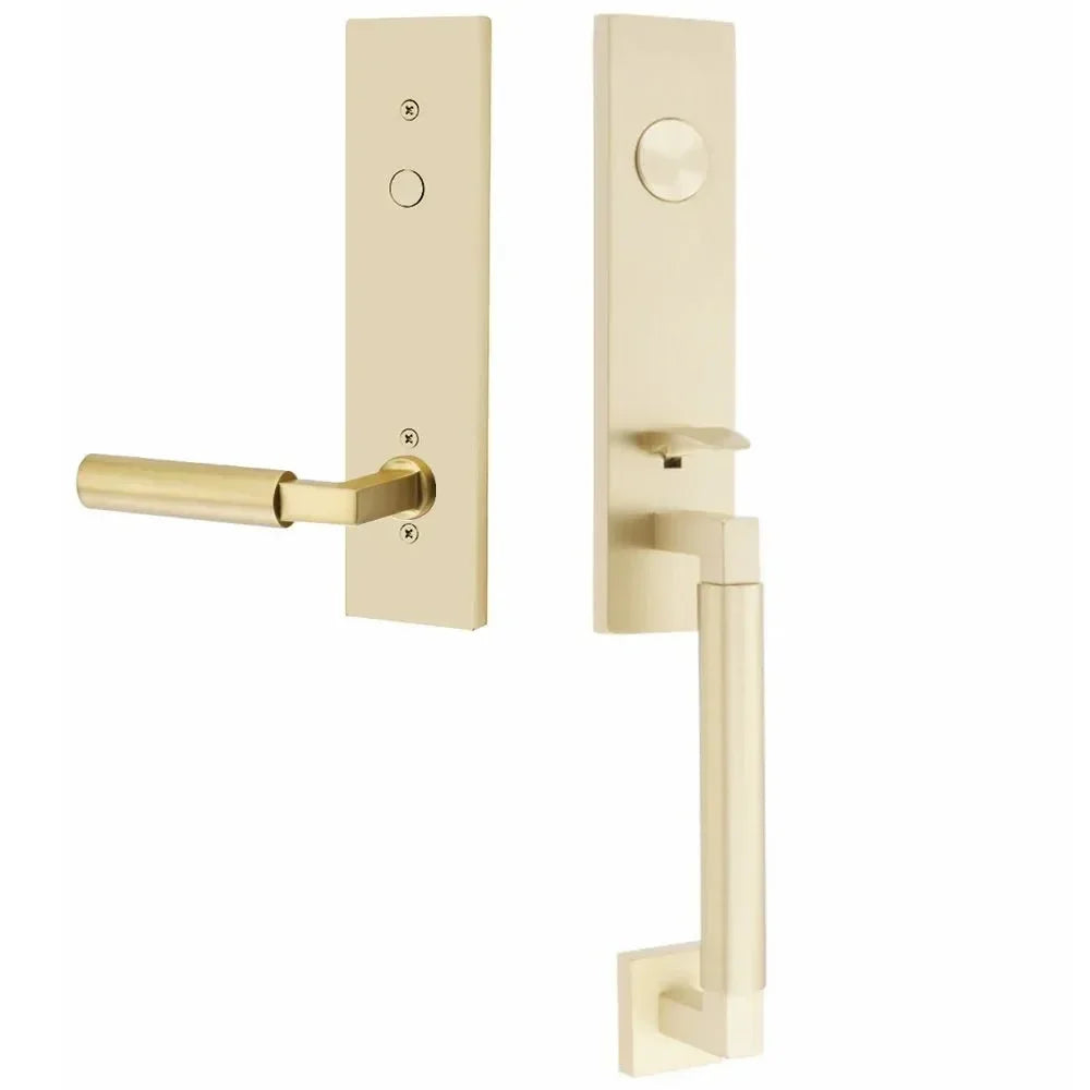 Emtek Hercules Smooth Monolithic Tubular Entry Set with Hercules Lever Satin Brass