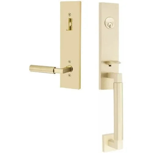 Emtek Hercules Smooth Monolithic Tubular Entry Set with Hercules Lever Satin Brass