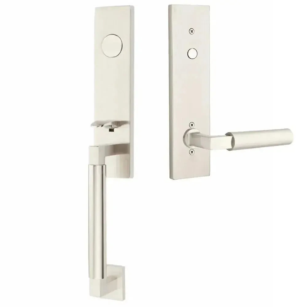 Emtek Hercules Smooth Monolithic Tubular Entry Set with Hercules Lever in Satin Nickel finish