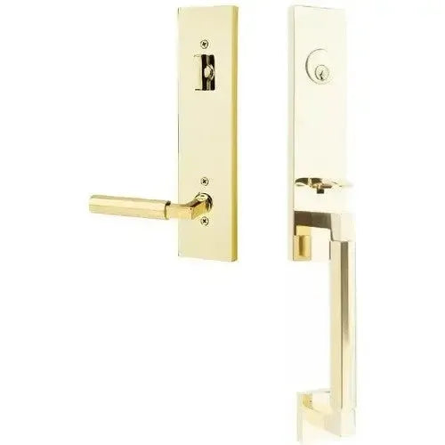 Emtek Hercules Smooth Monolithic Tubular Entry Set with Hercules Lever in Unlacquered Brass finish