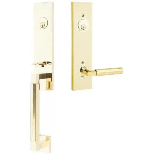 Emtek Hercules Smooth Monolithic Tubular Entry Set with Hercules Lever Unlacquered Brass