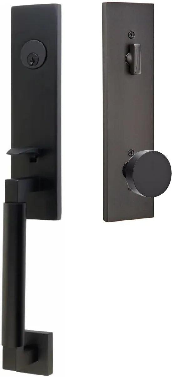 Emtek Hercules Smooth Monolithic Tubular Entry Set with Round Knob Flat Black