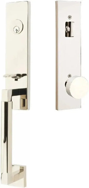 Emtek Hercules Smooth Monolithic Tubular Entry Set with Round Knob in Lifetime Polished Nickel finish