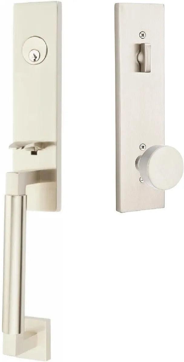 Emtek Hercules Smooth Monolithic Tubular Entry Set with Round Knob Satin Nickel