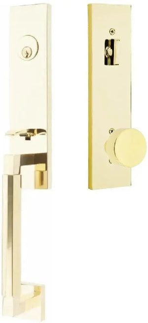 Emtek Hercules Smooth Monolithic Tubular Entry Set with Round Knob in Unlacquered Brass finish