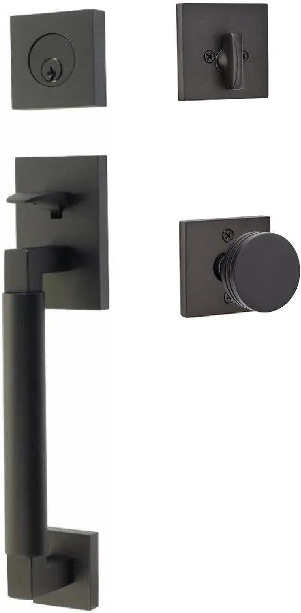 Emtek Hercules Smooth Sectional Tubular Entry Set with Bern Knob Flat Black