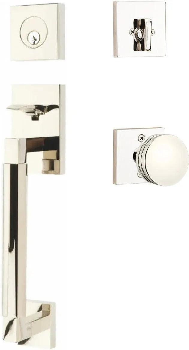 Emtek Hercules Smooth Sectional Tubular Entry Set with Bern Knob Lifetime Polished Nickel