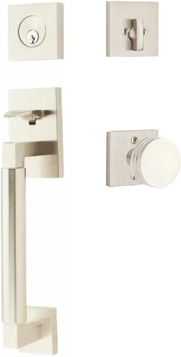 Emtek Hercules Smooth Sectional Tubular Entry Set with Bern Knob Satin Nickel