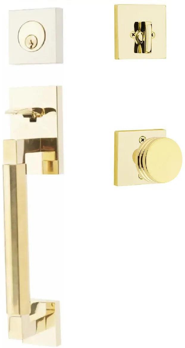 Emtek Hercules Smooth Sectional Tubular Entry Set with Bern Knob Unlacquered Brass
