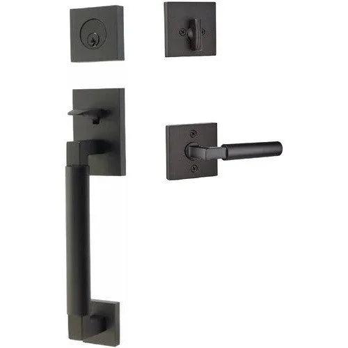 Emtek Hercules Smooth Sectional Tubular Entry Set with Hercules Lever Flat Black