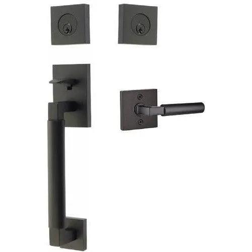 Emtek Hercules Smooth Sectional Tubular Entry Set with Hercules Lever Flat Black