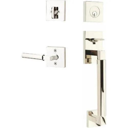 Emtek Hercules Smooth Sectional Tubular Entry Set with Hercules Lever Lifetime Polished Nickel
