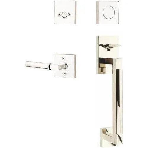 Emtek Hercules Smooth Sectional Tubular Entry Set with Hercules Lever Lifetime Polished Nickel