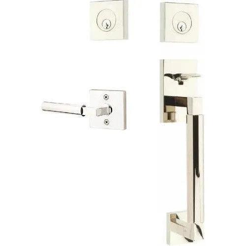 Emtek Hercules Smooth Sectional Tubular Entry Set with Hercules Lever Lifetime Polished Nickel