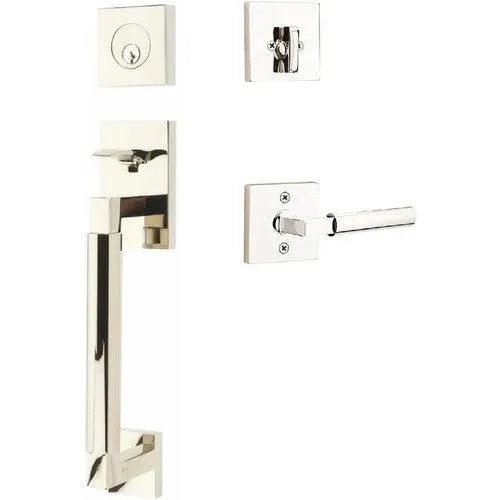 Emtek Hercules Smooth Sectional Tubular Entry Set with Hercules Lever Lifetime Polished Nickel