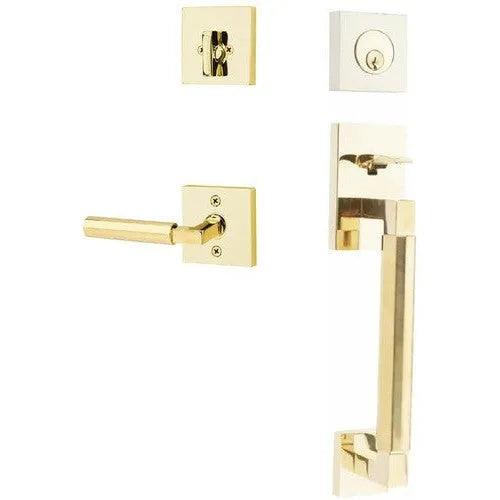 Emtek Hercules Smooth Sectional Tubular Entry Set with Hercules Lever Unlacquered Brass