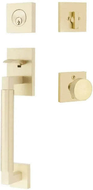Emtek Hercules Smooth Sectional Tubular Entry Set with Round Knob in Satin Brass finish