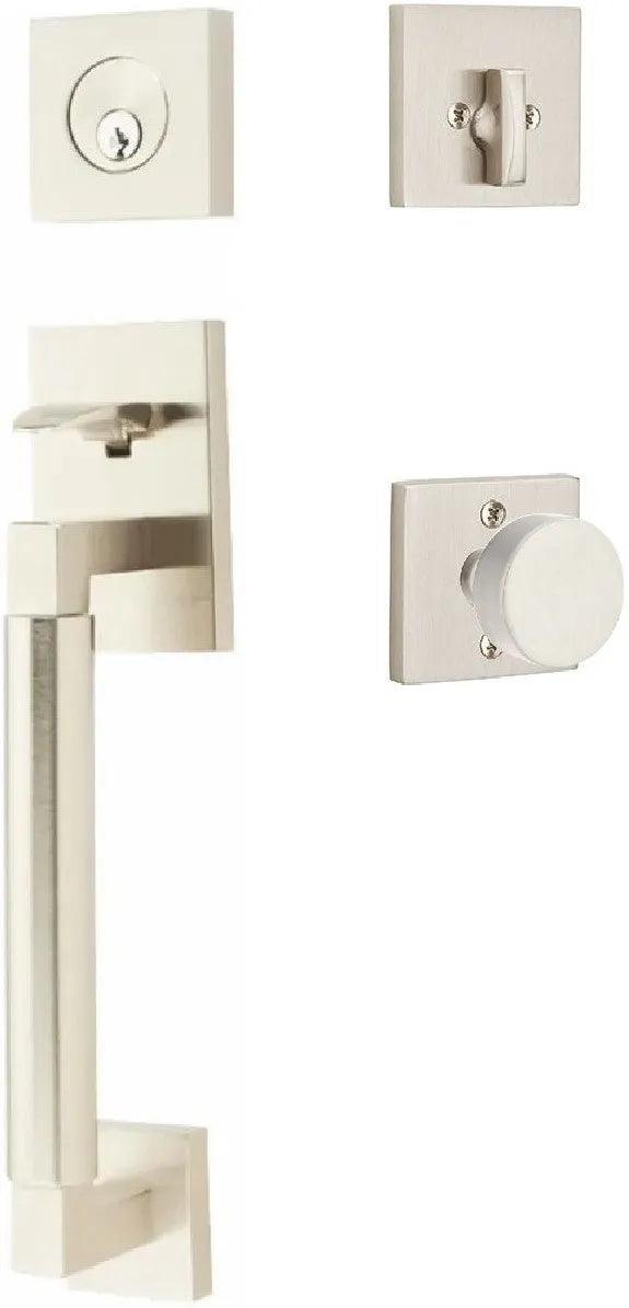 Emtek Hercules Smooth Sectional Tubular Entry Set with Round Knob in Satin Nickel finish