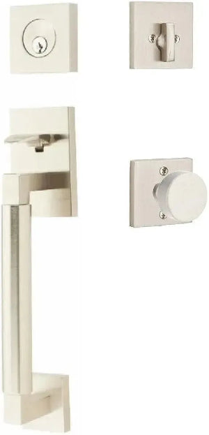 Emtek Hercules Smooth Sectional Tubular Entry Set with Round Knob in Satin Nickel finish