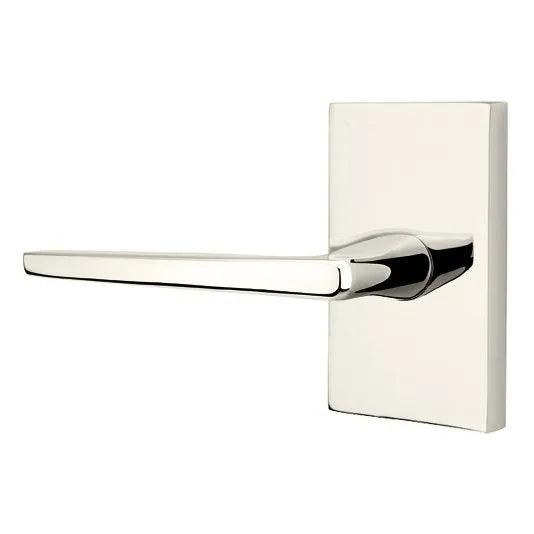 Emtek Hermes Lever With Modern Rectangular Rosette Lifetime Polished Nickel