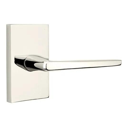Emtek Hermes Lever With Modern Rectangular Rosette Lifetime Polished Nickel