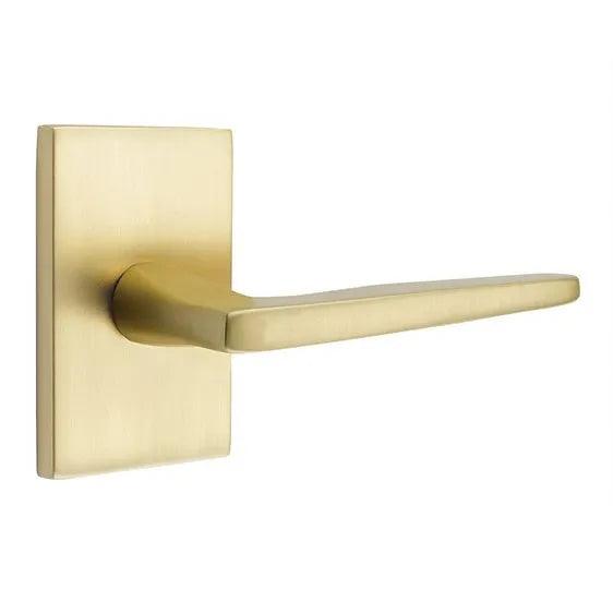 Emtek Hermes Lever With Modern Rectangular Rosette Satin Brass