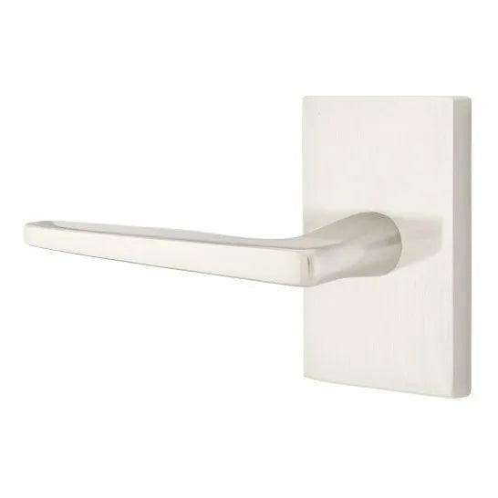 Emtek Hermes Lever With Modern Rectangular Rosette Satin Nickel