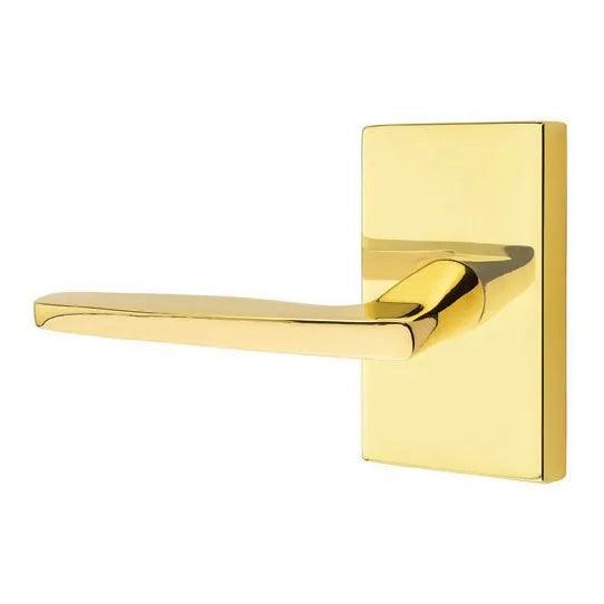 Emtek Hermes Lever With Modern Rectangular Rosette Unlacquered Brass