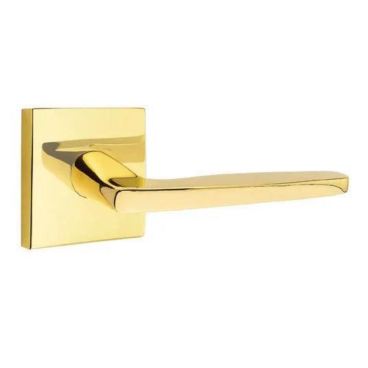 Emtek Hermes Lever With Square Rosette Unlacquered Brass