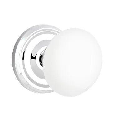 Emtek Ice White Knob with Regular Rosette in Polished Chrome finish