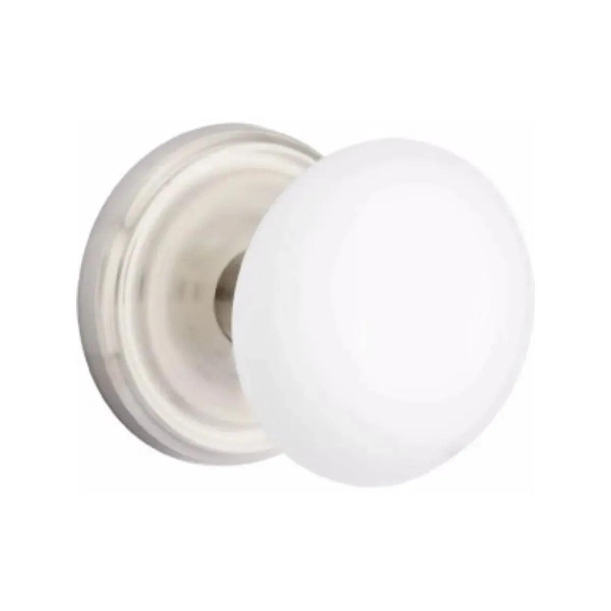 Emtek Ice White Knob with Regular Rosette in Satin Nickel finish