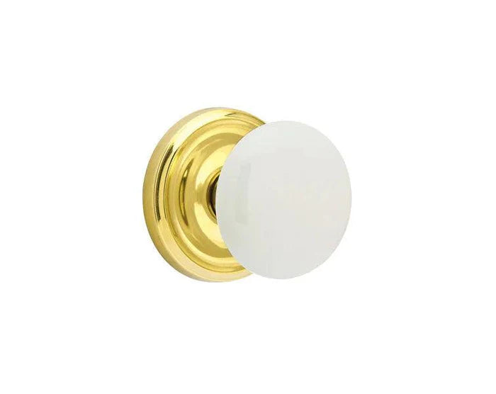 Emtek Ice White Knob with Regular Rosette Unlacquered Brass
