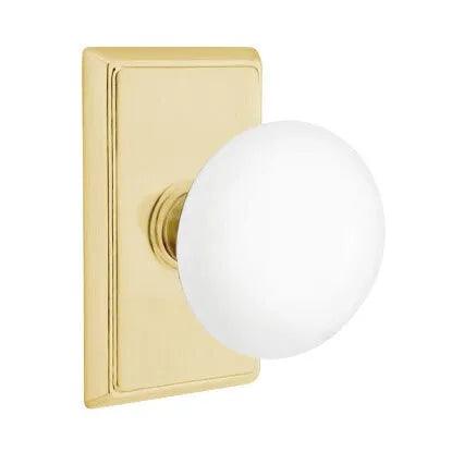 EmtekEmtek Ice White Porcelain Knob with Rectangular Rosette in 
