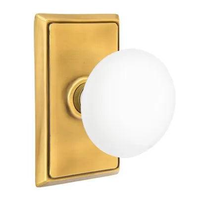 Emtek Ice White Porcelain Knob with Rectangular Rosette in finish