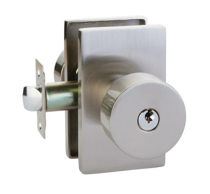 Emtek Round Knob With Modern Rectangular Rosette in Satin Nickel finish