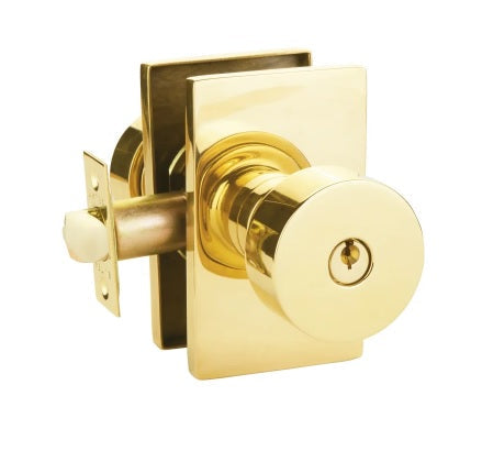 Emtek Round Knob With Modern Rectangular Rosette in Unlacquered Brass finish