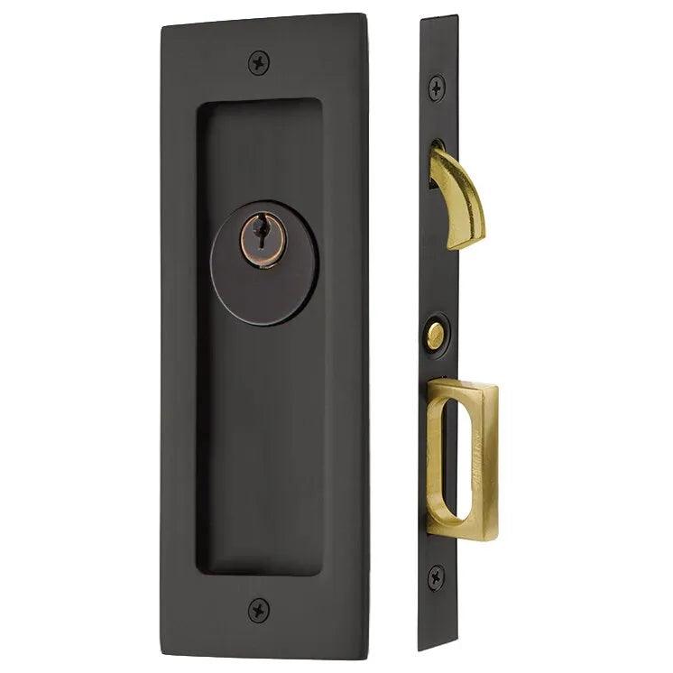 Emtek Keyed Modern Rectangular Pocket Door Mortise Lock in Flat Black finish