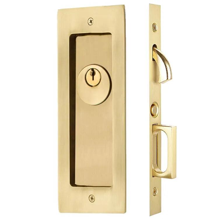 Emtek Keyed Modern Rectangular Pocket Door Mortise Lock in French Antique finish