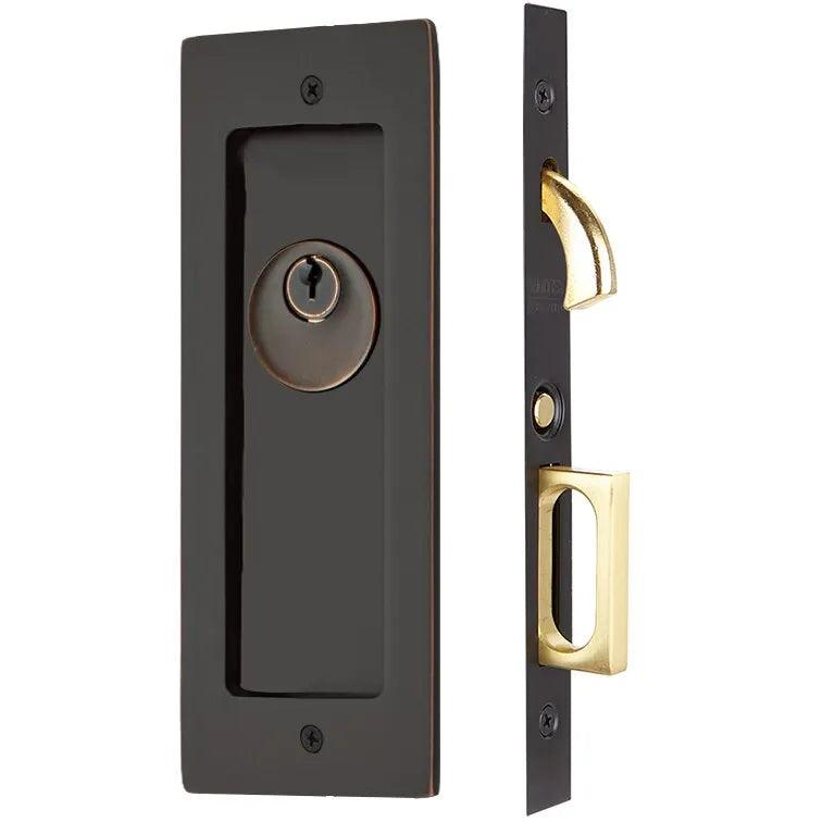 Emtek Keyed Modern Rectangular Pocket Door Mortise Lock in Oil Rubbed Bronze finish