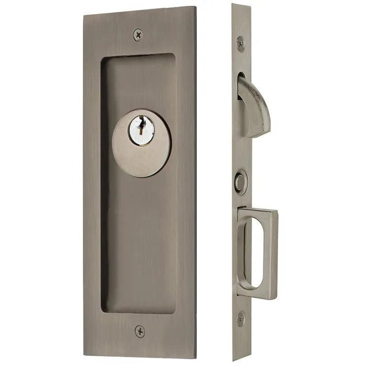 Emtek Keyed Modern Rectangular Pocket Door Mortise Lock in Pewter finish