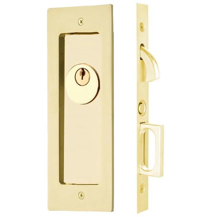 Emtek Keyed Modern Rectangular Pocket Door Mortise Lock in Polished Brass finish