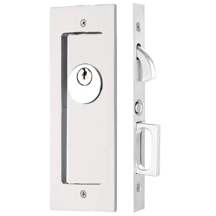 Emtek Keyed Modern Rectangular Pocket Door Mortise Lock in Polished Chrome finish